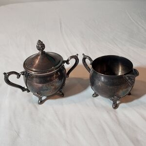 Leonard Vintage Elegant Silver Sugar Bowl and Creamer Set